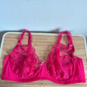 $48 Adore Me Hot Pink Floral Lace Bra with Bows | Size 44DDD (44F equivalent)